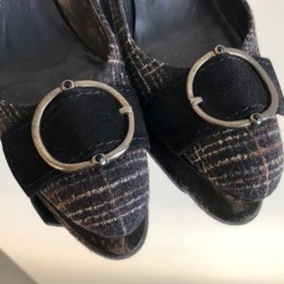 Stuart Weitzman Classic Gray Plaid Tweed Heels Size 7N - Picture 6 of 8